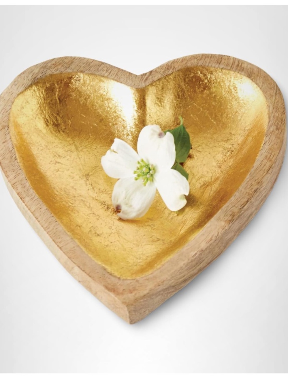 CREATIVE CO-OP NWT Mango Wood Heart Tray with Gold Leaf Interior